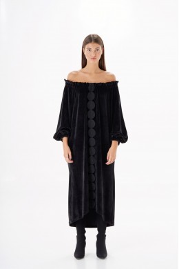 OFF SHOULDER MAXI VELOUR DRESS 