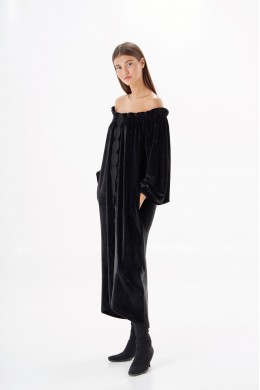 OFF SHOULDER MAXI VELOUR DRESS 