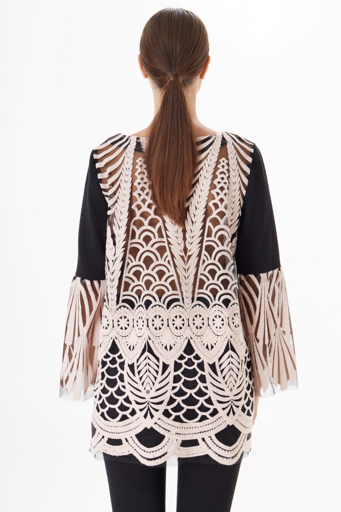 BLOUSE WITH LACE ON SLEEVE AND BACK